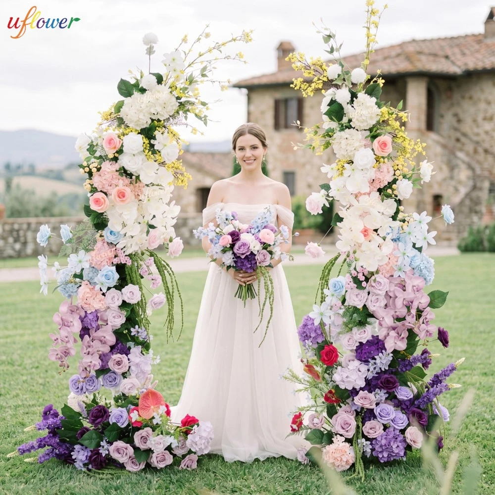 

Elegant Multicolor Silk Flower Arch Kit Purple Pink Blue White Rose Hydrangea Artificial Florals for Wedding Arch Backdrop Decor