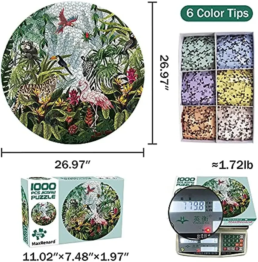 MaxRenard 원형 1000 조각 퍼즐 장난감, 동물 파티 게임, 성인용 어려운 가족 퍼즐, 크리스마스 선물