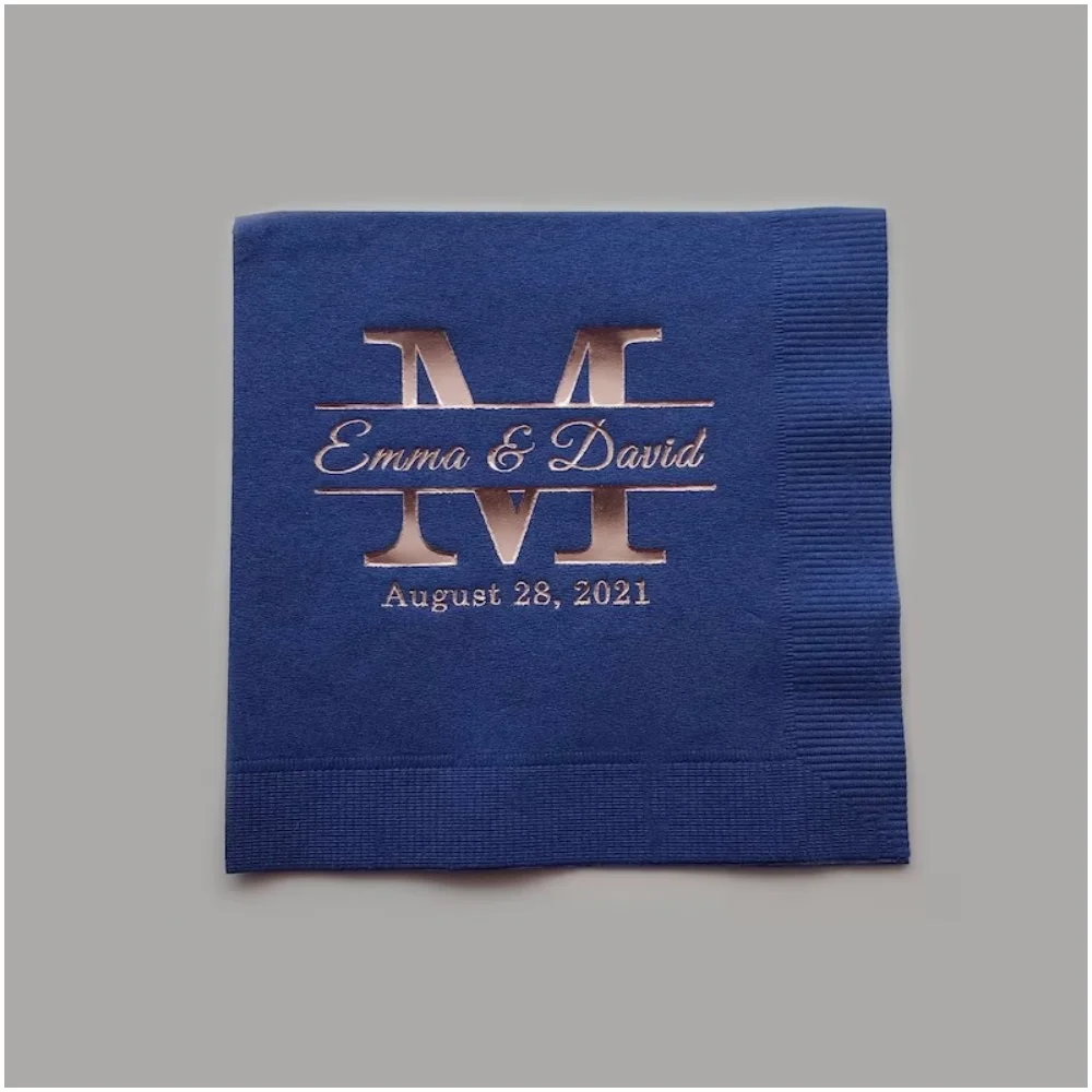 

50PCS Personalized Monogram Cocktail Napkins, Beverage , Monogrammed Napkins For Wedding Reception, Birthday Baptism Napkins