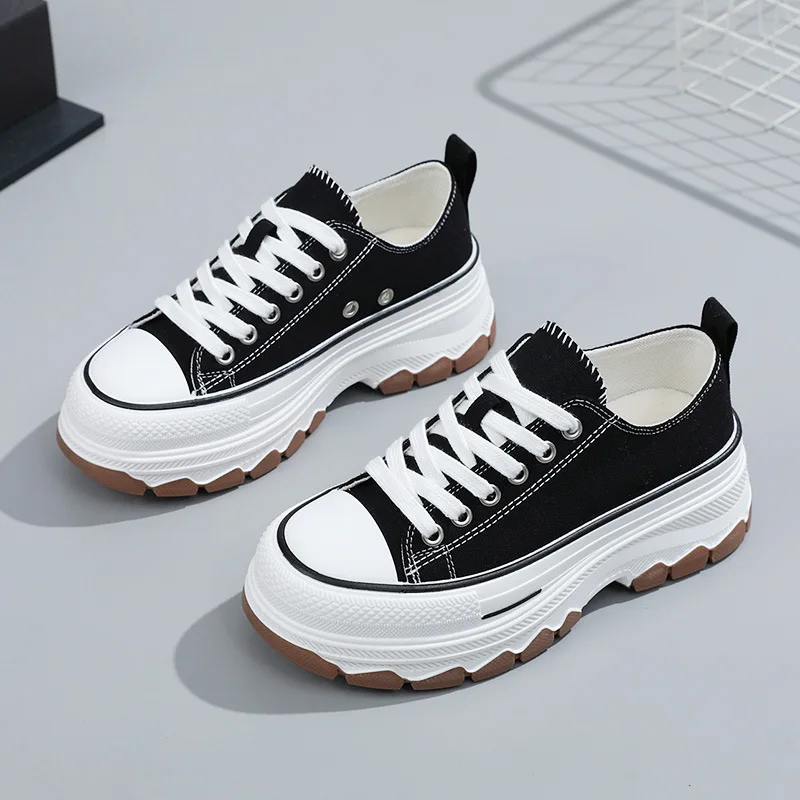 Women Sneakers Height Increasing White Black Chunky Female Platform Vulcanized Shoes Breathable Leisure Casual Sports