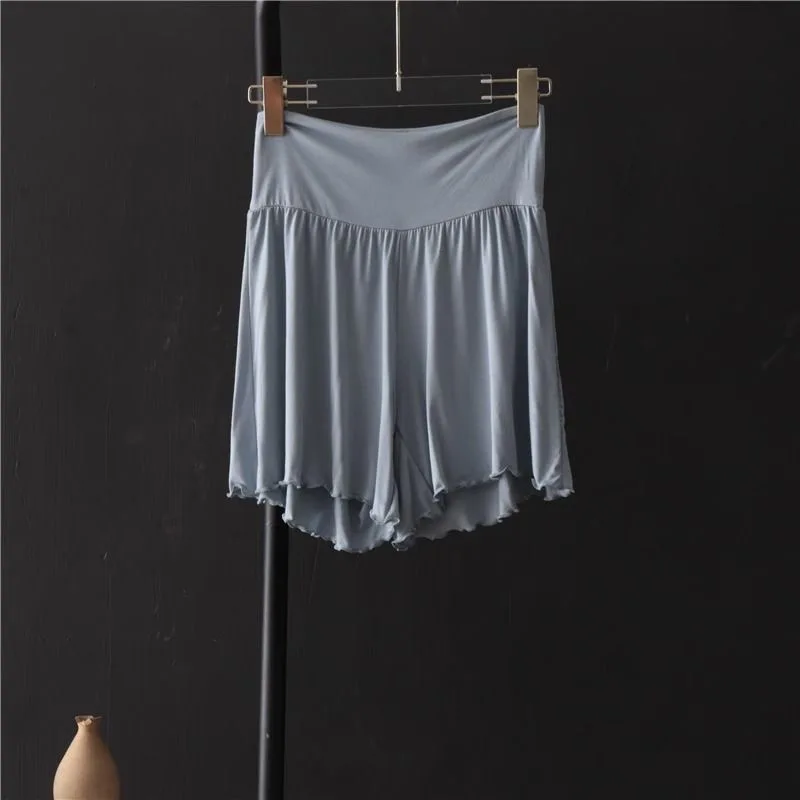 Thin Modal Maternity Loungewear Shorts, High Waist A-line Maternity Shorts, Plus Size Belly Support Wide Leg Maternity Bottoms