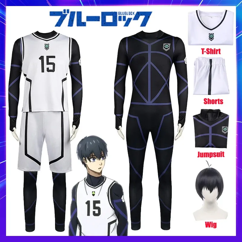 Jeu Anime bleu serrure Cosplay Costume Isagi Bachira Chigiri Nagi Reo Ness perruque bas short T-shirt vêtements de Football pour hommes yj