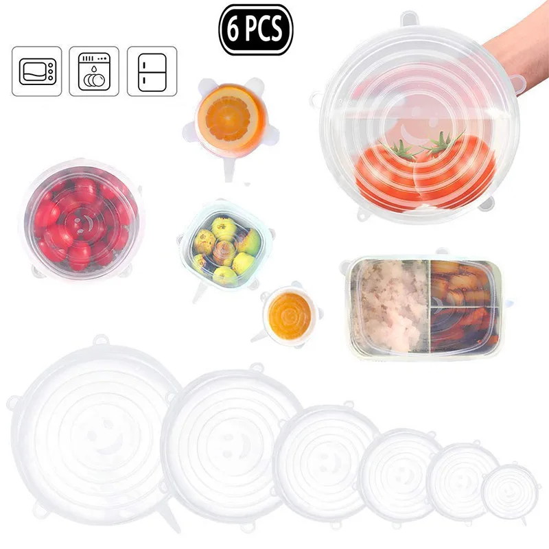 6pcs/set Silicone Stretch Lids Universal Silicone Food Wrap Lid For Cookware Bowl Pot Reusable Stretch Lid Kitchen Accessories