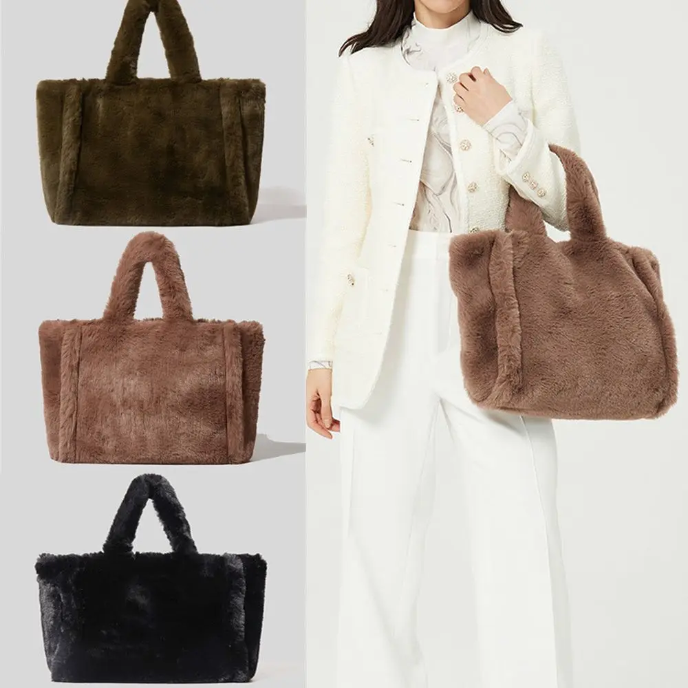 Fashion Large Tote Bag Luxury Faux Fur Women Handbags Designer Lady Hand Bags Fluffy Soft Plush Shopper Bag Warm Winter