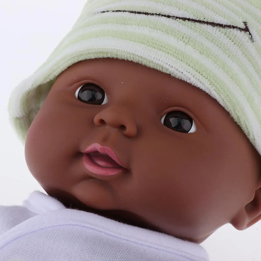 Reborn Neonato Africano Nero Baby Doll Morbido Vinile Realistico Reborn Doll per Regali per Bambini - 12 Pollici (Verde)