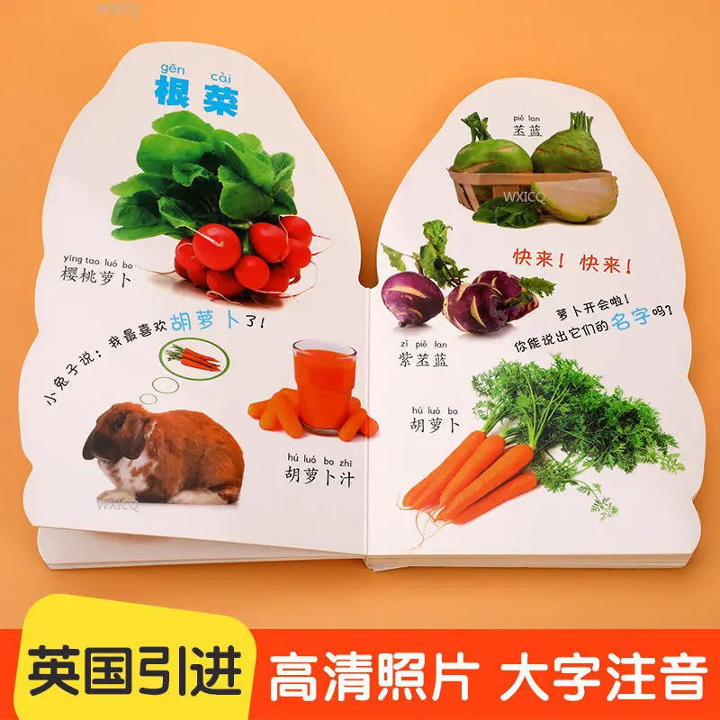 Children's cognitive reading book fresh vegetables flip book children's kindergarten young tear-resistant cognitive cards