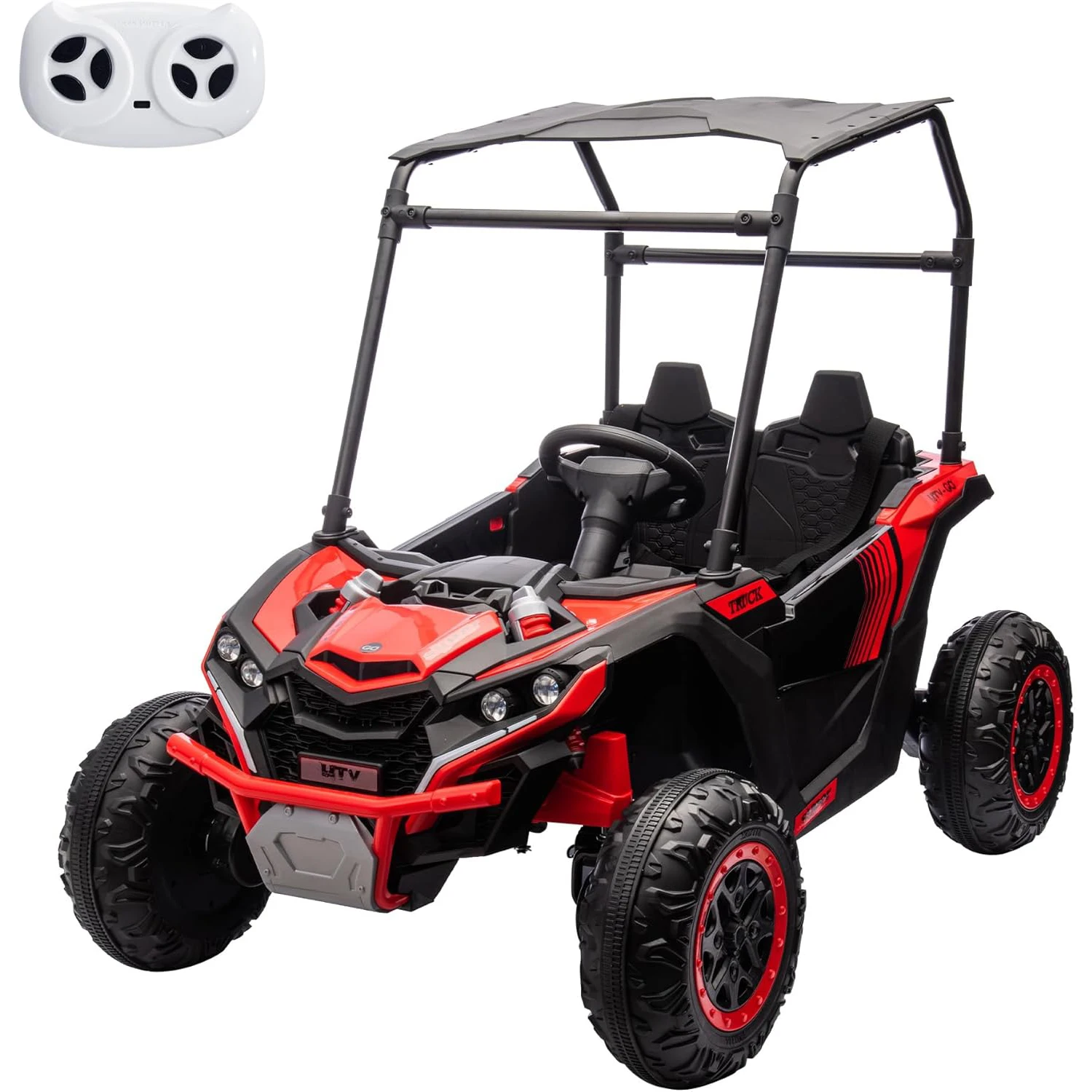 24V Kids 2 Seater 4WD Electric UTV Truck, Remote Control Off Road Ride On with Sun Shade 4 Shock Absorbers, LED Lights, Music
