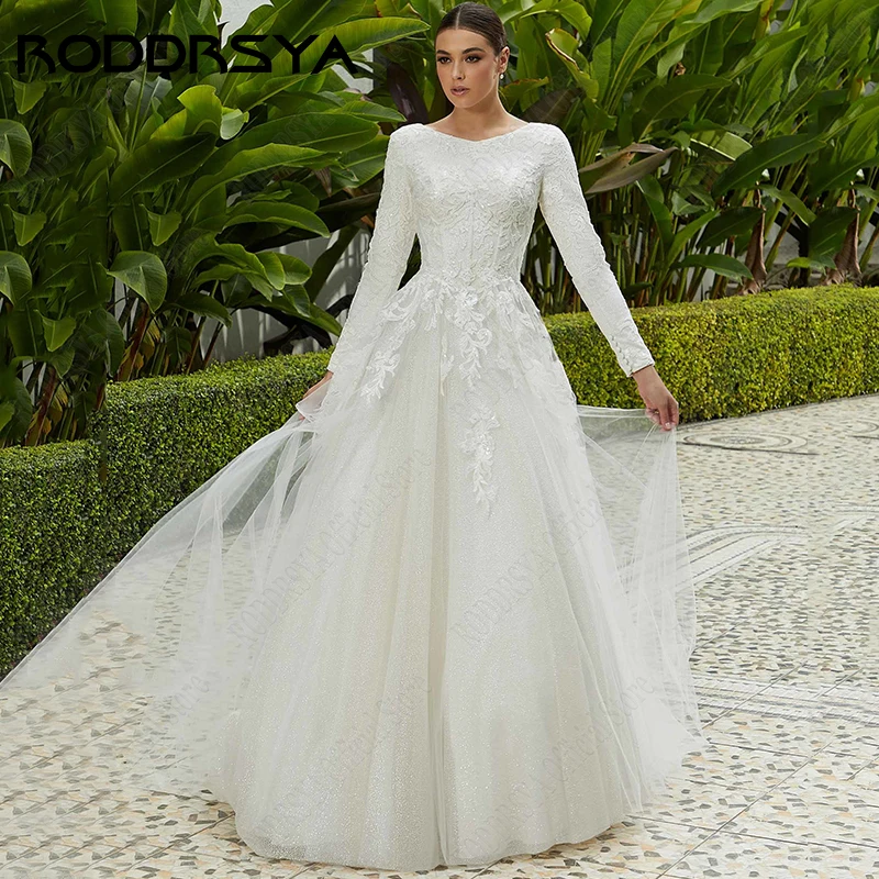 RODDRSYA Formal Wedding Dresses For Woman 2023 Long Sleeves Tulle O-Neck Bride Gowns Bohemain Applique A-Line vestidos de novia