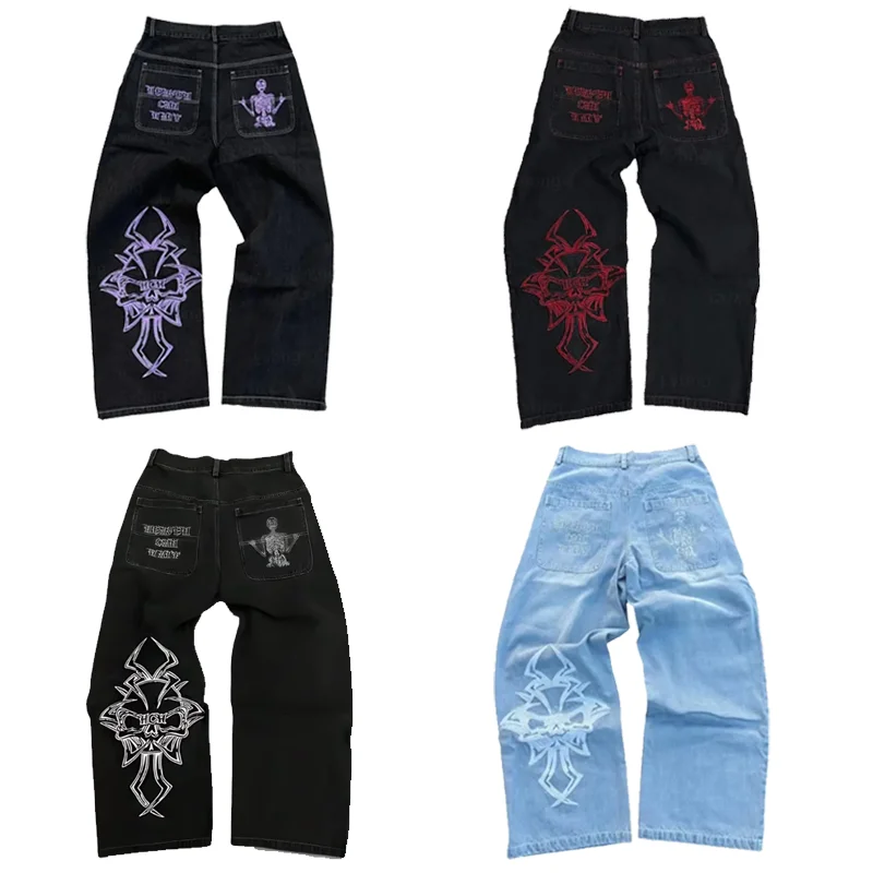 Y2K Baggy Jeans Harajuku Skeleton Embroidery high quality Sweatpants vintage men women Hip Hop streetwear Casual wide leg Pants