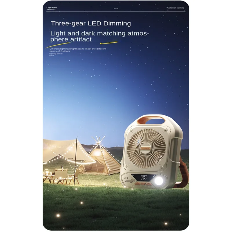 Portable Outdoor Camping Fan LED Light, 90° Auto-Oscillation Ideal for Desktop Use