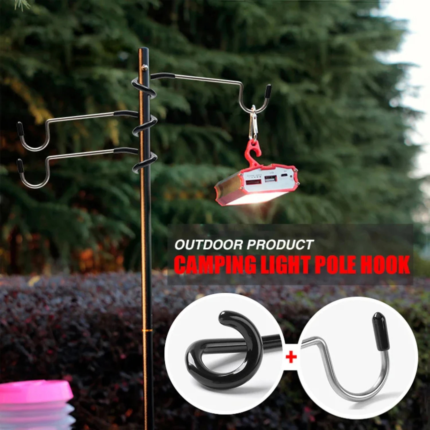 SXHWC Camping Light Pole Hook Stainless Steel Tent Pole Lamp Hook Multifunctional Outdoor Camping Light Stand Hook Camping Equip