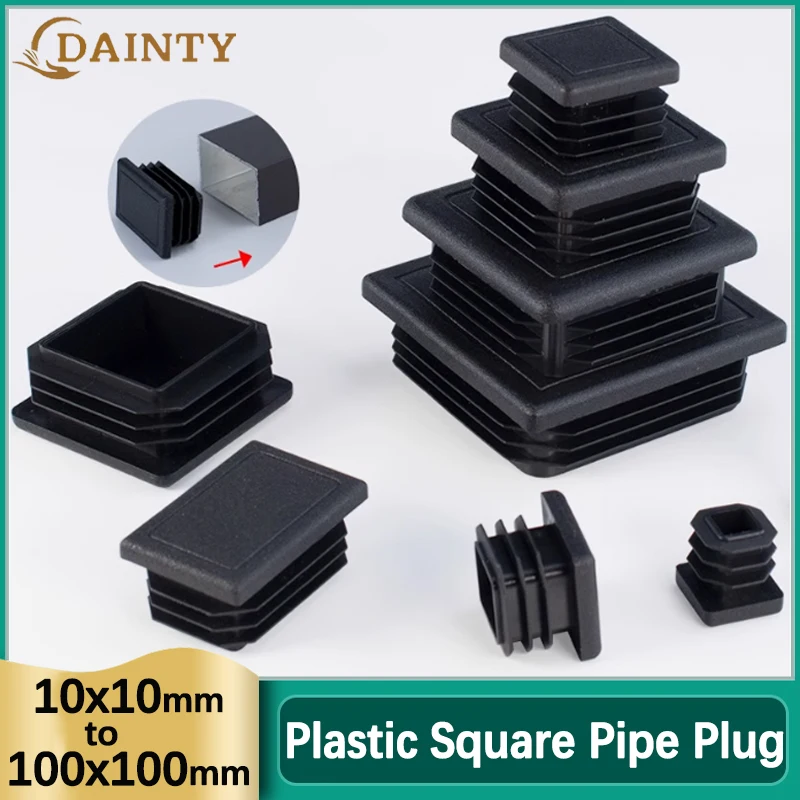 Black Square Plastic Black Blanking End Cap Pipe Plug Foot Furniture Inner Plug Cover 10x10mm ~ 100x100mm