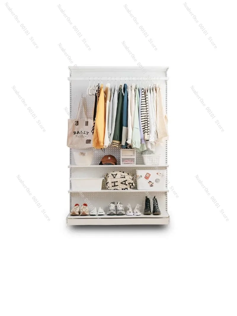 

Small Apartment Pegboard Wardrobe, Metal Door Open Walk-In Closet for Bedroom, Simple Storage Rack for Small Spaces