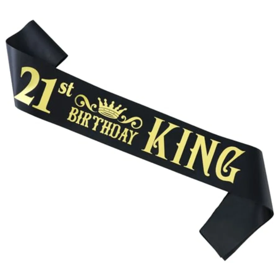 Fajín King de 21 cumpleaños, faja de satén negra, estampado de letras '21er Birthday King'