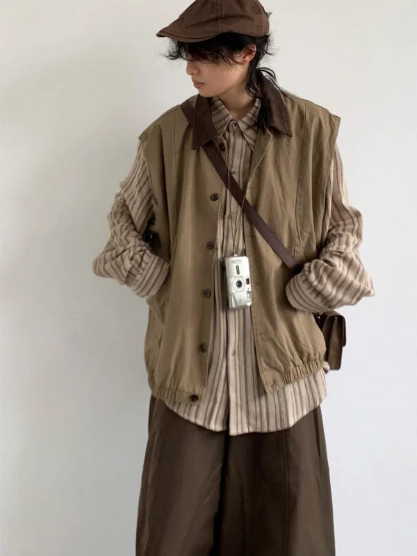 Casual Color Block Collarless Vest Men's  Color Layering Leisure Shoulder Pad Vest Top Spring Autumn Seasonal New Style