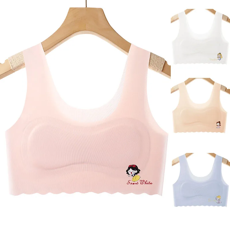 1pcs Girls Solid Color Bra Teen Developmental Vest Bra Pupil Thin Ice Silk Seamless Middle School Students Comfortable Underwear