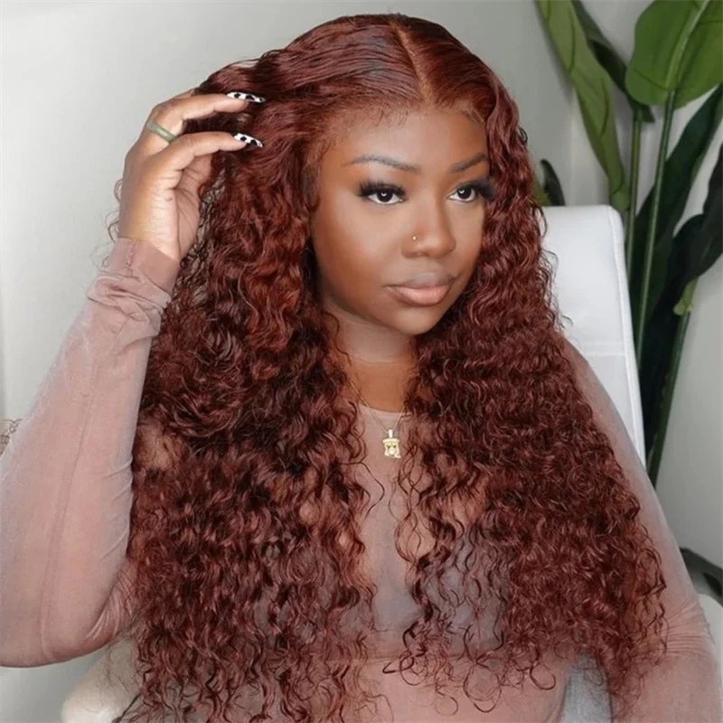 

250% Density 13x4 Reddish Brown Kinky Curly Frontal Wig 13X6 HD Lace Frontal Wig Colored Curly Lace Front Human Hair Wigs