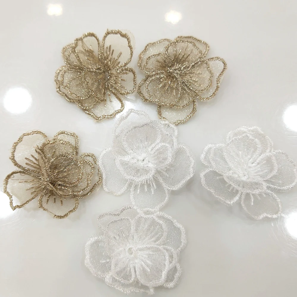 10Pcs Golden Flower Patches Appliques for Bridal Wedding Dress Clothes DIY Decoration 4CM Wide