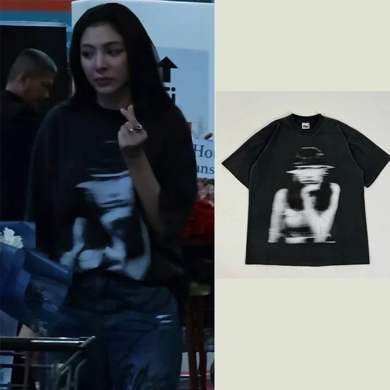 تي شيرت فارغ The Secret Love ملء فارغ FayeYoko نفس أسود بأكمام قصيرة مع قميص مطبوع تجريدي محيطي Faye Malisorn #1