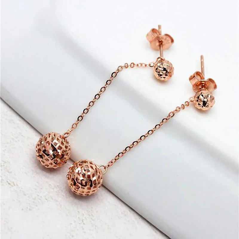 

585 purple gold hollow bead earrings for women plated 14K rose gold delicate new in product classic series wedding jewelry gift