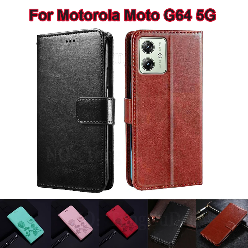 

Vintage Leather Case For Moto G64 5G Phone Cases Flip Capa Wallet Cover For Etui Motorola Moto G54 Power 5G чехол на Funda Coque