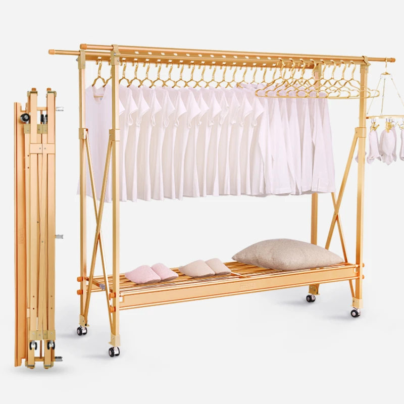 Floor to floor folding clothes rack, indoor double pole telescopic quilt drying rack, household mobile