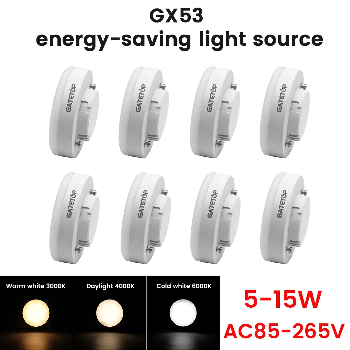 

1-20PCS GX53 LED Spotlight wide Voltage AC85-265V 5-15W Daring light source wardrobe cabinet light Daring grille open box light