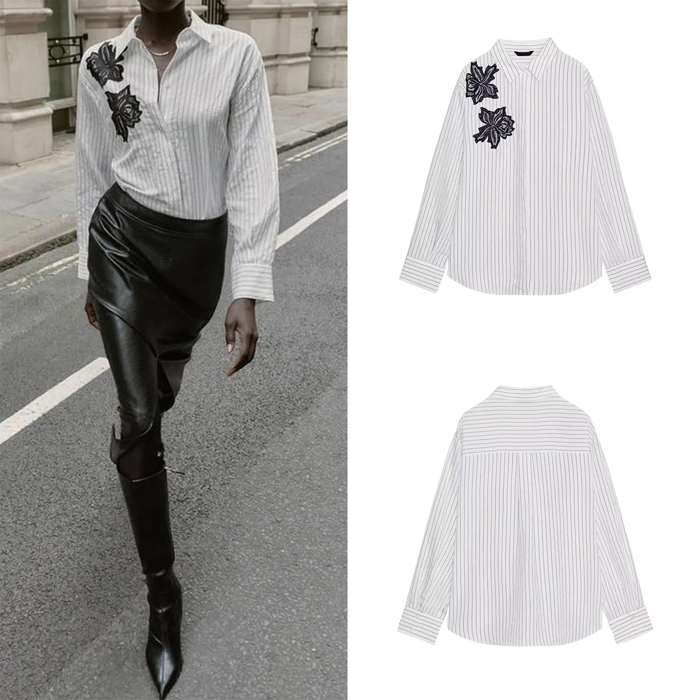 

Faionable Lace Floral irt Women's Sle Autumn 2025 Casual Loose Fit Long Sve Striped Plant Floral Patterned Collared