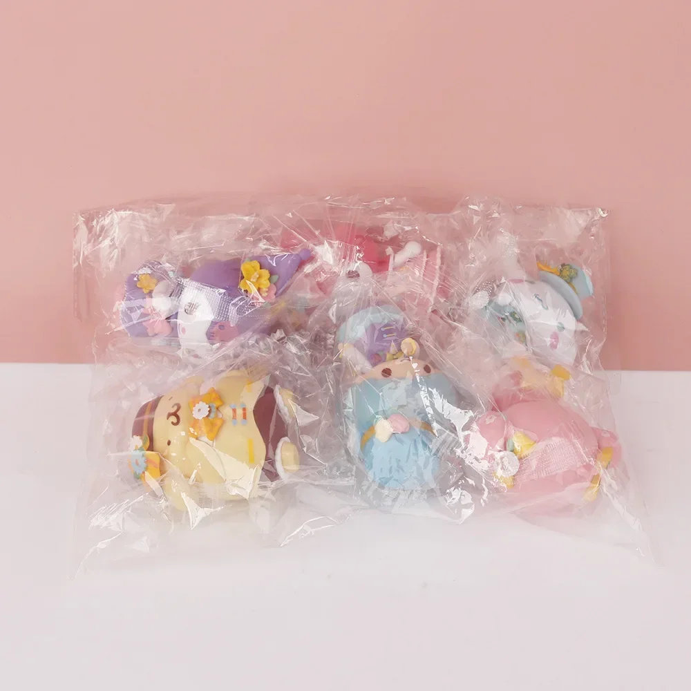 6개/세트 애니메이션 산리오 멜로디 인 블룸 쿠로미 파차 강아지 큰 귀 강아지 만화 미니 귀여운 피규어 케이크 장식 오너먼트