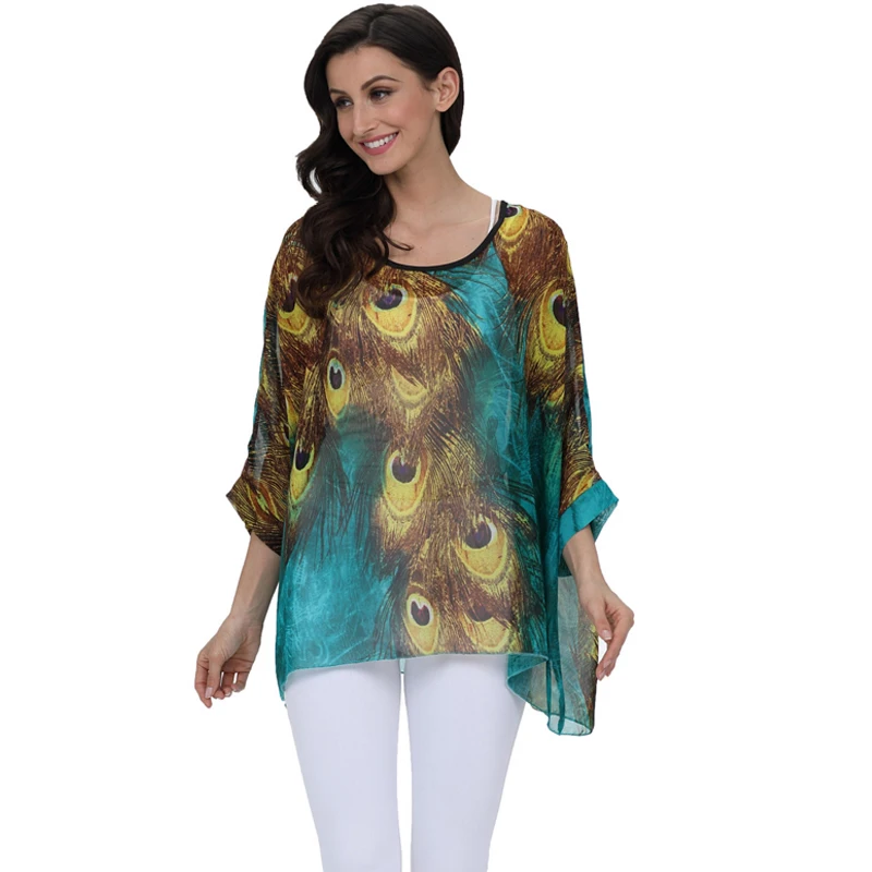 BHflutter Women Blouses 2018 New Fashion O neck Batwing Summer Blouse Boho Style Beach Chiffon Shirts Tops Plus Size 4XL 5XL 6XL