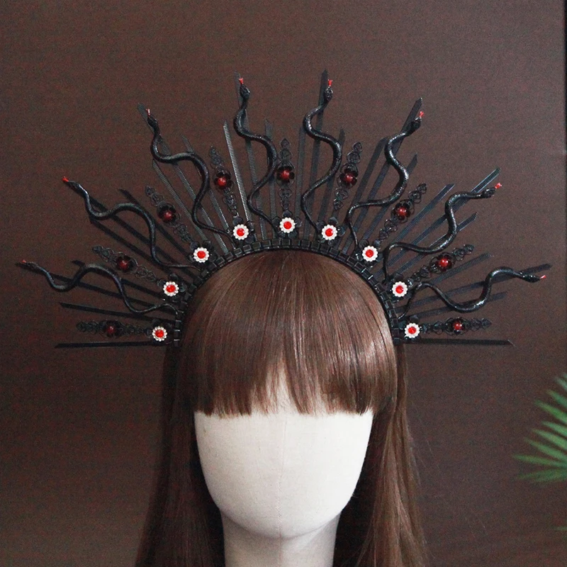 Realistische Snake Crown Hoofddeksel Gotische Barokke Tiara Hoofdband Halloween Cosplay Monster Van Een Snake Queen Haaraccessoires