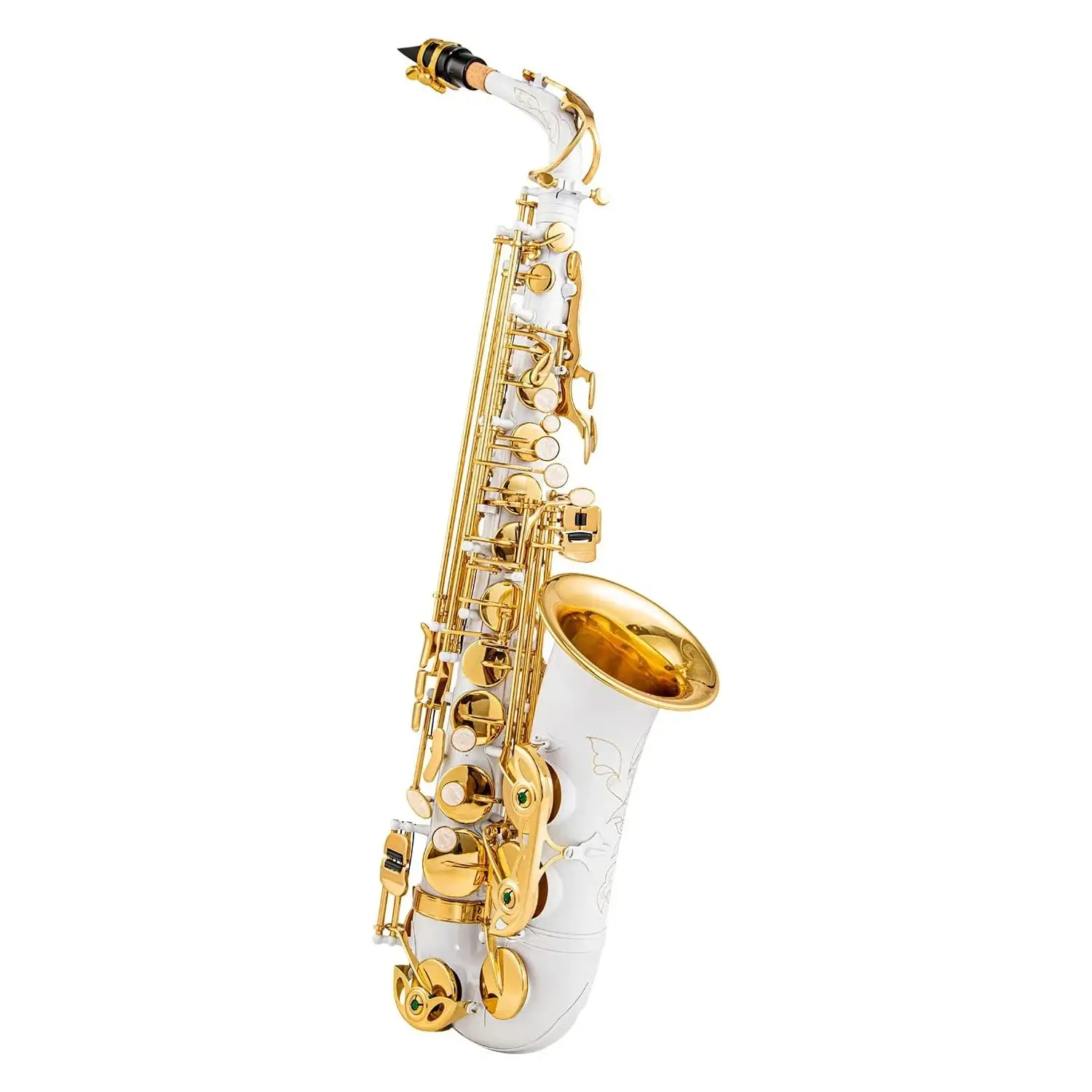 

New white professional Alto saxophone saxophone E-flat white paint gold keys engraved beautifully patterned jazz instrument