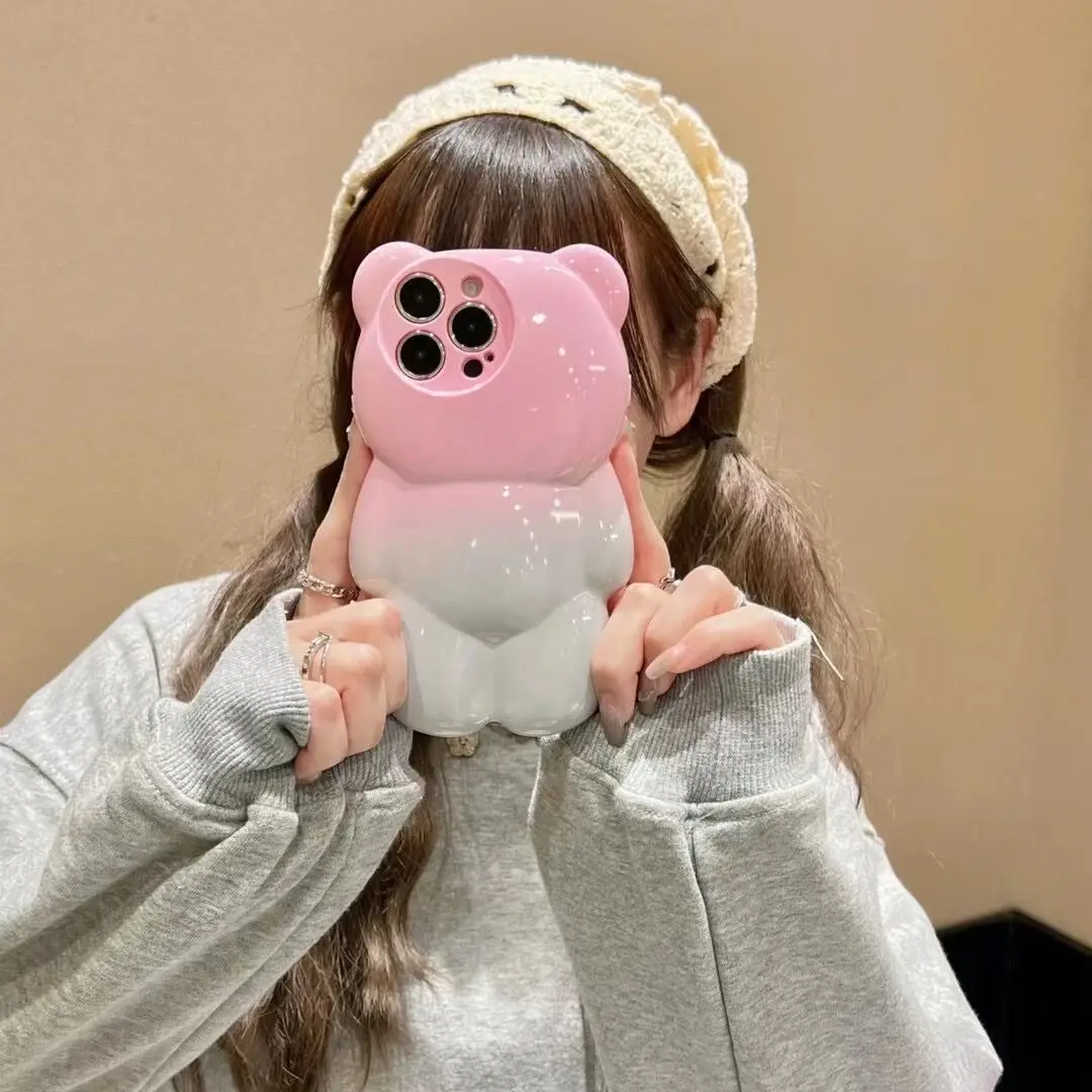 

INS Japan Милый 3D мультяшный медведь Мягкий чехол для телефона для iPhone 15 14 13 12 Pro Max Прекрасный противоударный бампер с защитой от падения Funda