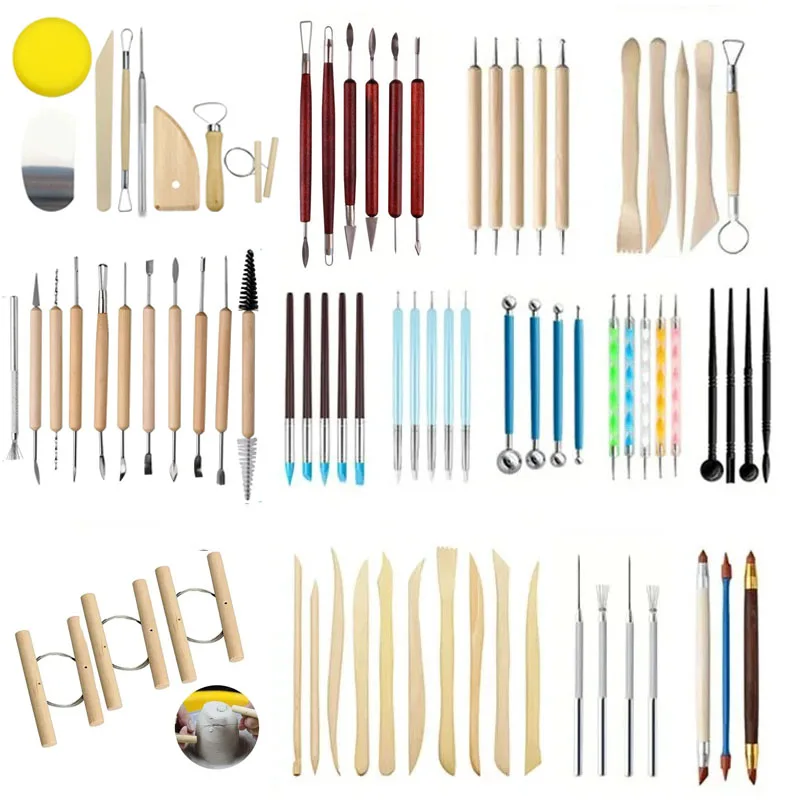 

All Soft Clay Pottery Repairing Tools Ceramics Wooden Sculpture Tools Set Line Cutters for Carving Polymer Modeling Dotting Clay