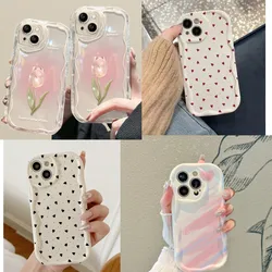 Cute Love Heart Sunflower Smile Bracket for IPhone 14 Pro Max 13 12 11 Pro Max XS Max XR 7 8 Plus 6 6S Clear Soft Wavy Cover