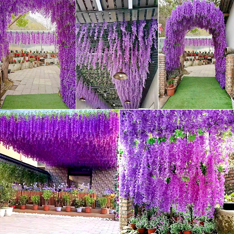 10-12pcs Wisteria Hanging Flowers 50-110cm Artificial Wisteria Flower  Ceiling Flower Vine Wedding Garden Arch Party Home Decor - AliExpress 15