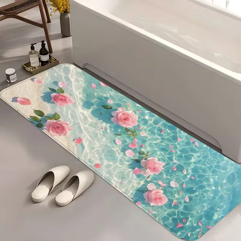Daisy Flower Blue Wood Grain Runner Rug Floral Print Non-Slip Soft Floor Mat Cute Floral Home Decor for Kitchen Entryway