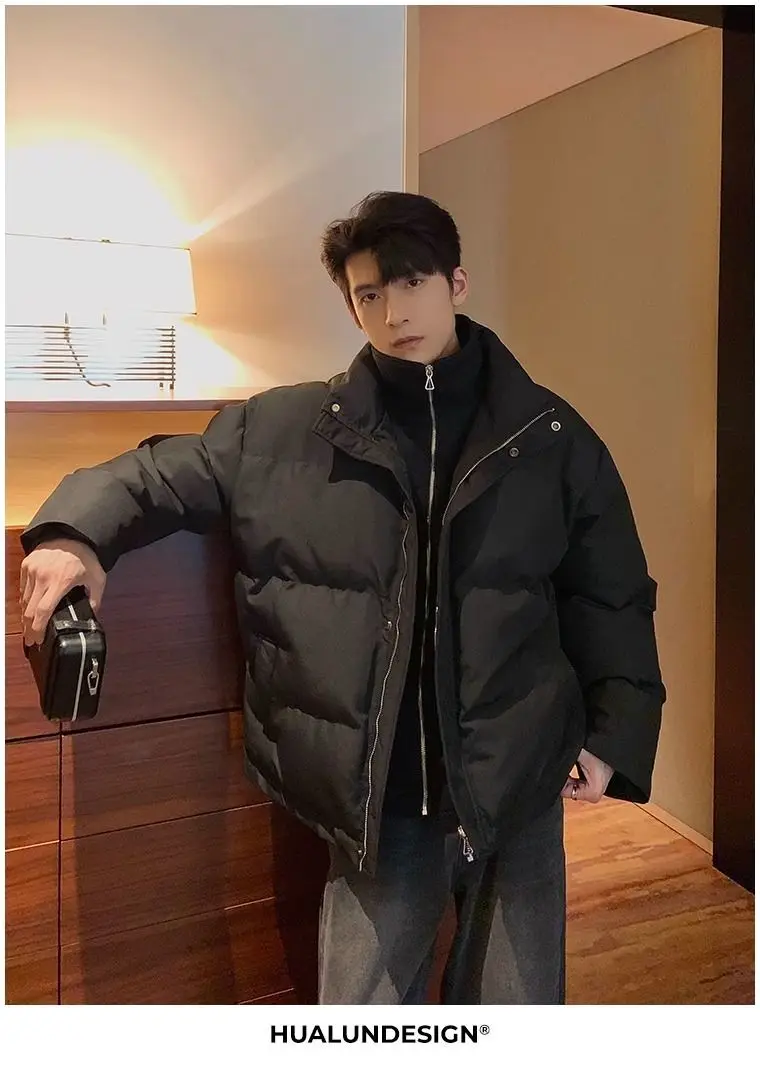 New Fake Two Piece Warm Coats Men Winter Loose Cotton-padded Jackets Men's 2026 Solid Color Pockets Overcoats C919