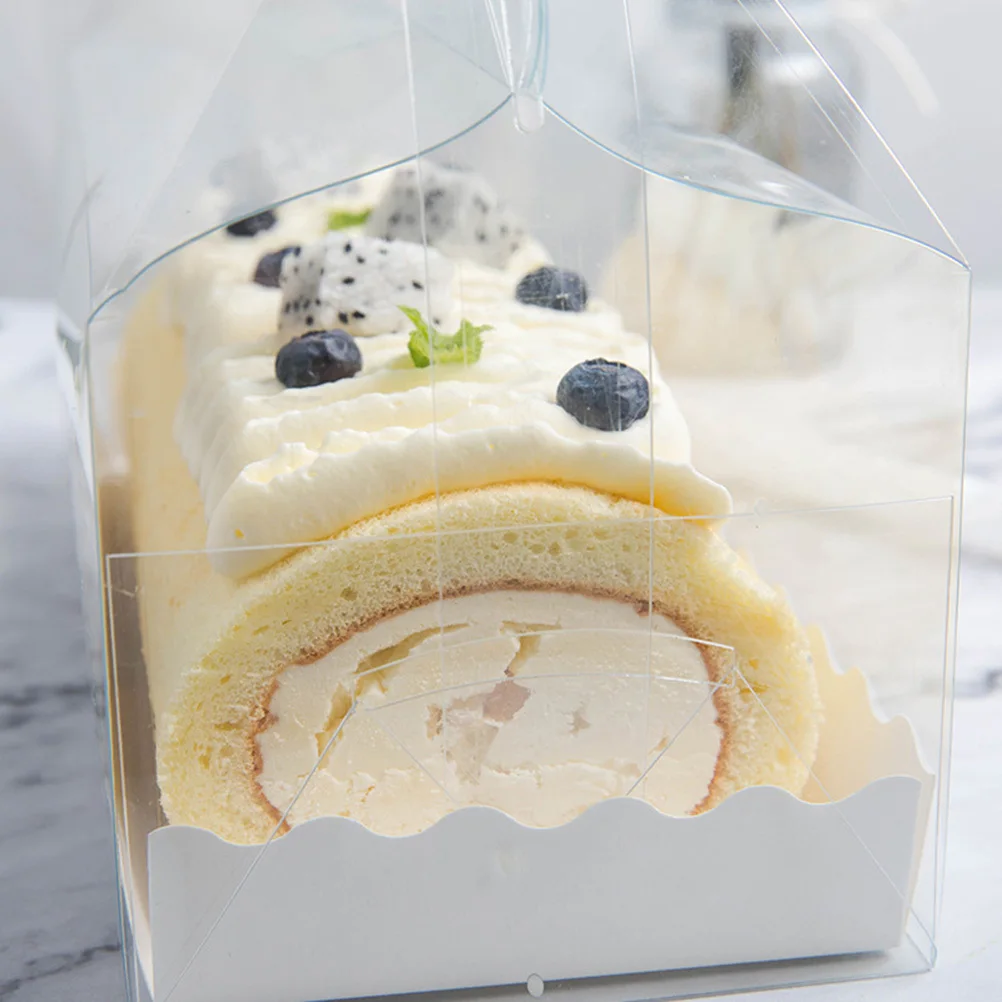 

4pcs Cake Roll Box Transparent With Paper Tray Cupcake Containers For Wedding Birthday Party Dessert Packaging Disposable Treat
