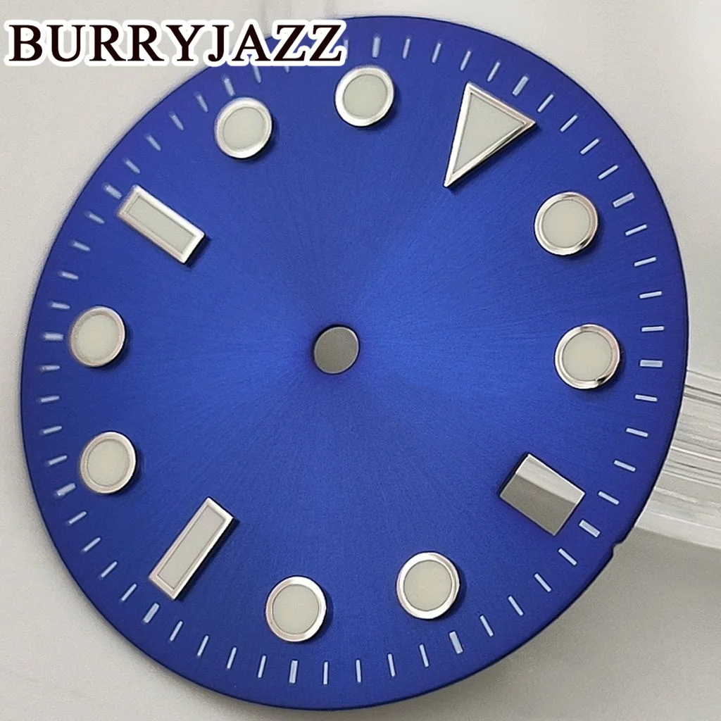 BURRYJAZZ 28.5mmNo Logo NH35 Watch Dials Black Blue Silver Green Orange Dial Green Luminous Fit 3 O\'clock 3.8 O\'clock Case Crown