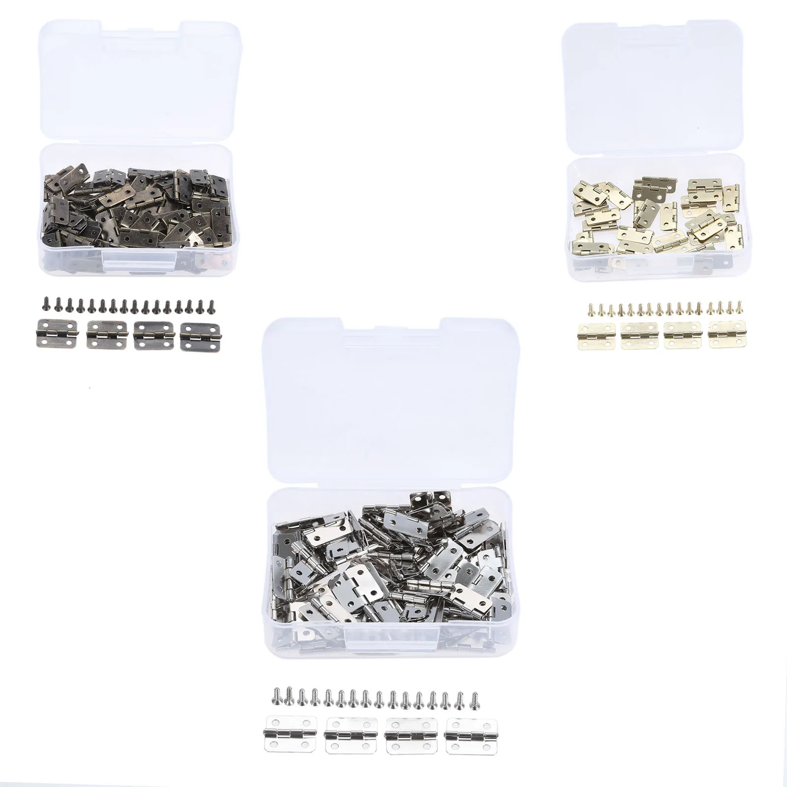 100Pcs 18*16mm Mini Hinges Retro Hinges Decor for Wooden Jewelry Box Cabinet DIY Accessorie with Storage Box & 400Pcs Screws