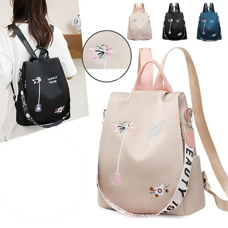 Waterproof Oxford Women Backpack Fashion Casual Embroidery Bag Designer Female Large Capacity Travel Handbag Shopping Knaps