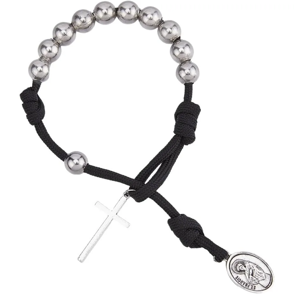 Chapelet de poche de prière en acier inoxydable 304, chapelet de Paracorde de poche de Style tibétain noir, perles de chapelet de Paracorde du décénement