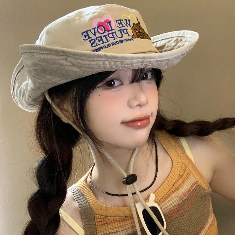 

Походная кепка с милой мультяшной собакой, спортивная ковбойская шляпа в стиле вестерн с широкими полями, модные рыбацкие шляпы в ковбойском стиле