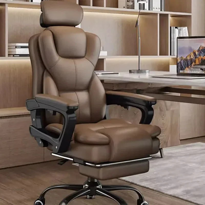 Luxury and Comfortable Office Chair Leather Wheels Glides Ergonomic Sliding Office Chair Learning Armrests Sillas De Gamer Home