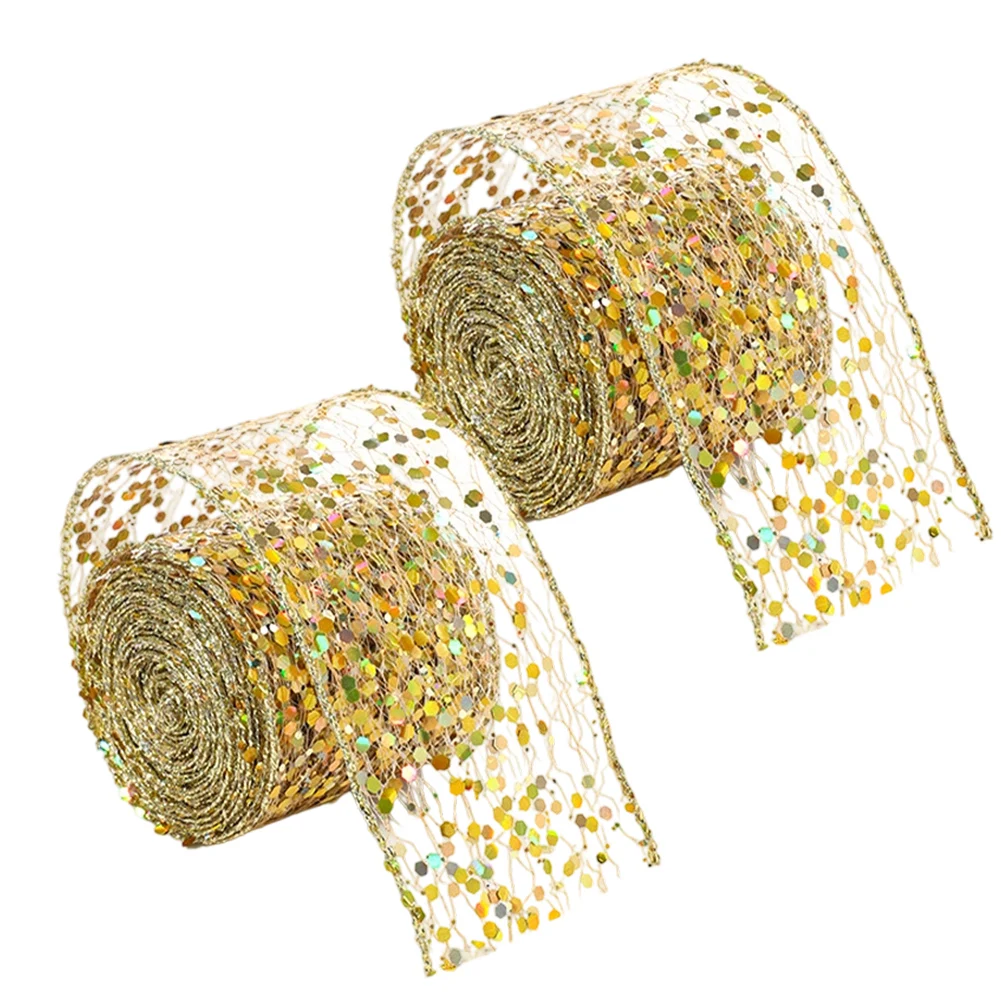 Decorative Mesh Ribbon Featuring Wired Edge Satin Organza and Sparkling Sequins for Holiday Crafts and Displays