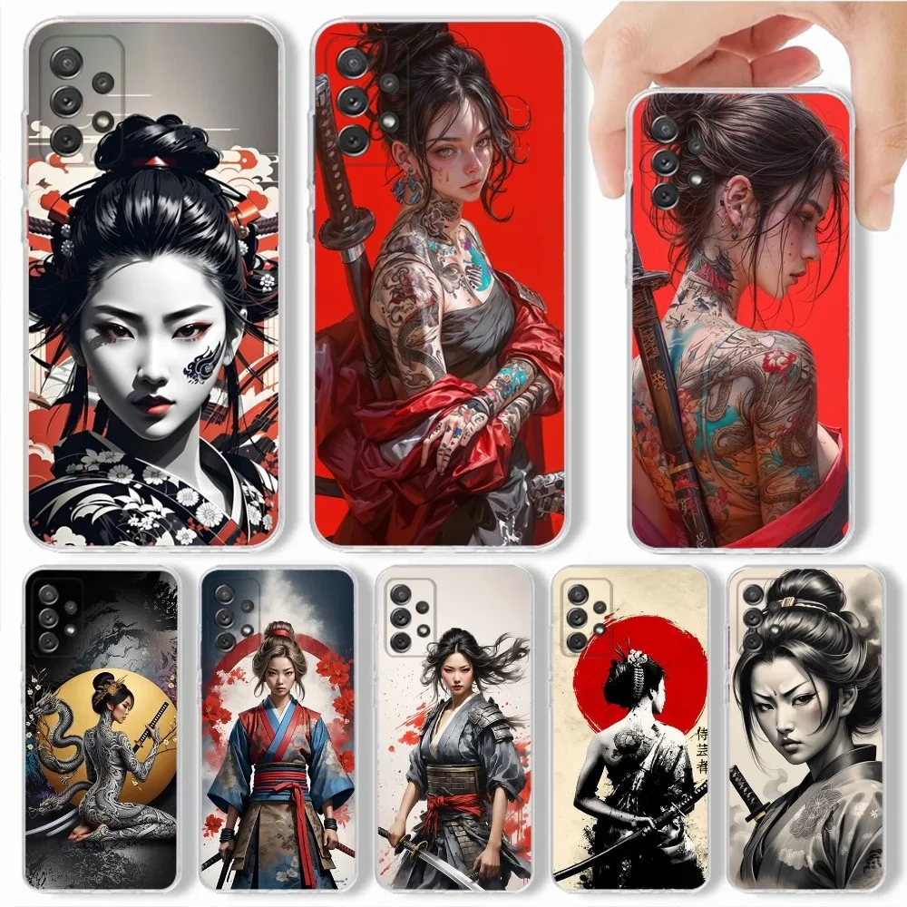 Samurai Warrior Geisha Phone Case For Samsung,Galaxy,S20,S21,S22,S23,Fe,Lite,Plus,Ultra Note Shell