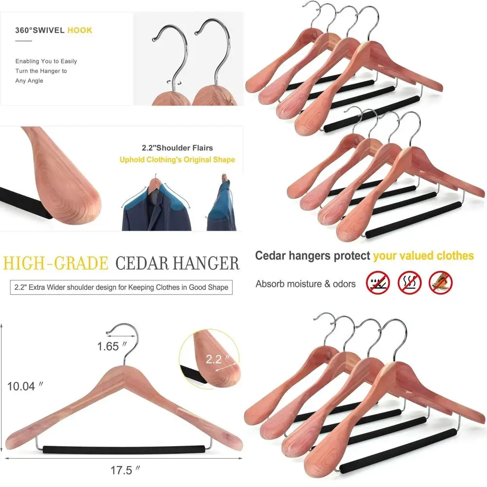 

Набор из 8 вешалок из натурального кедра с мягким стержнем и поворотным хромированным крючком