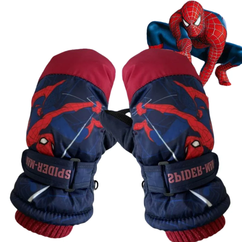 Marvel Spider-Man Iron Man Captain America Cartoon Warm and Velvet Thickened Ski Gloves Creative Children\'s Waterproof Gloves