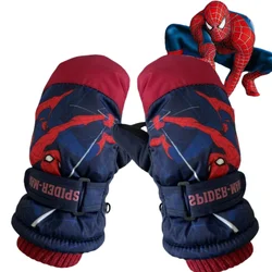 Marvel Spider-Man Iron Man Captain America Cartoon Warm and Velvet Thickened Ski Gloves Creative Children's Waterproof Gloves